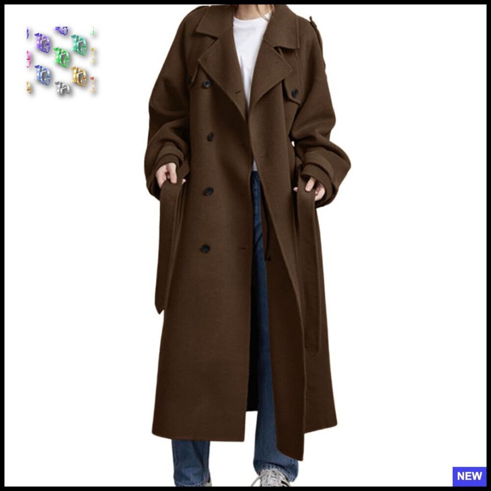 Double Breasted Wool Pea Coat Classic Elegant Business Casual Midi Trench